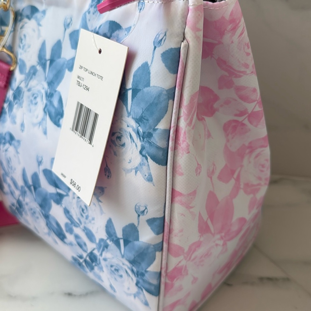 NEW Betsey Johnson floral blue pink tote lunch bag - Picture 7 of 11